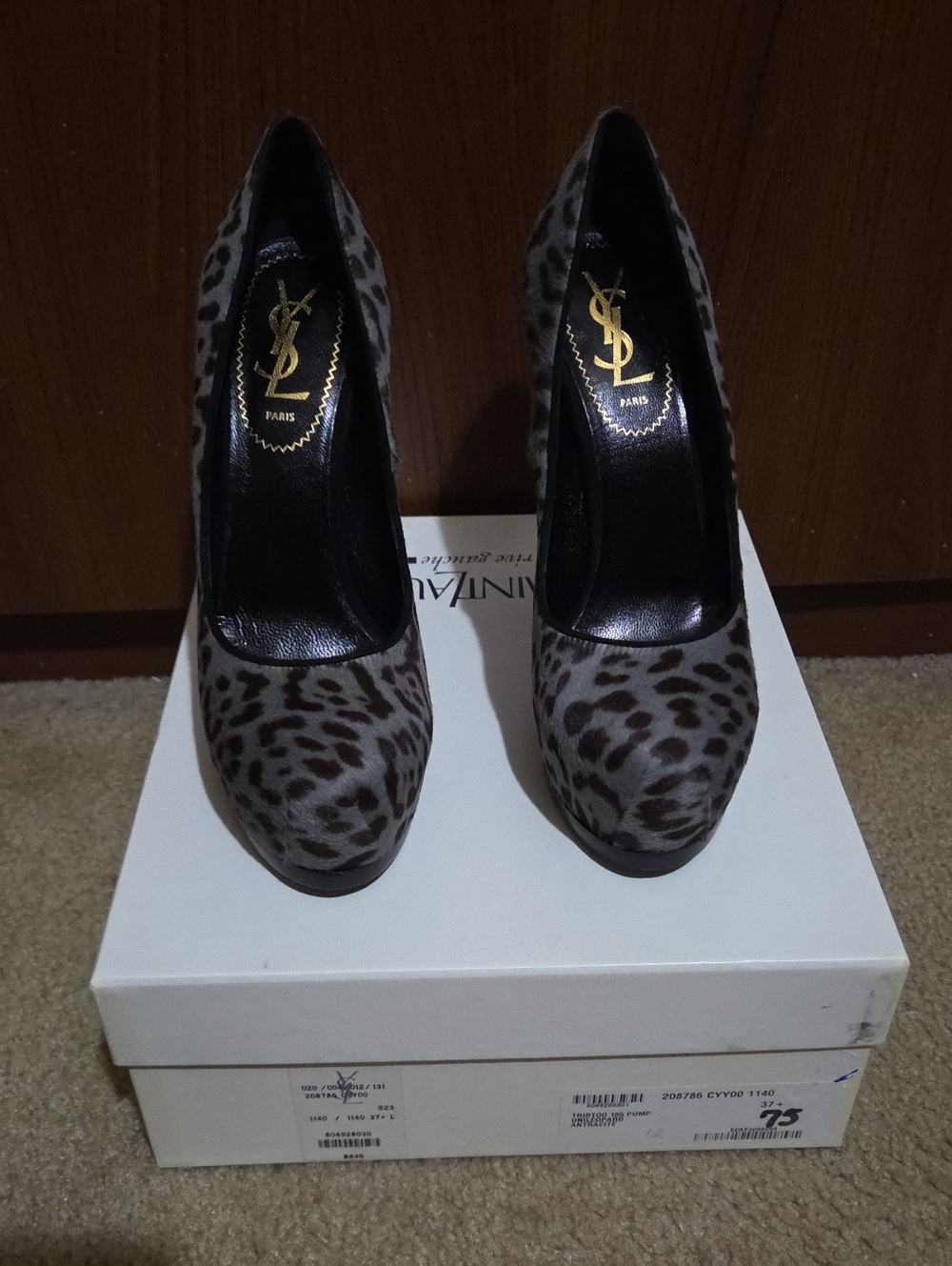 Yves Saint Laurent Leopard Print Platform Pumps - Gray/Brown